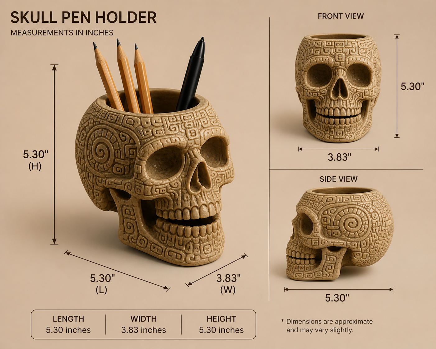 Aztec-Inspired Skull Pen Holder