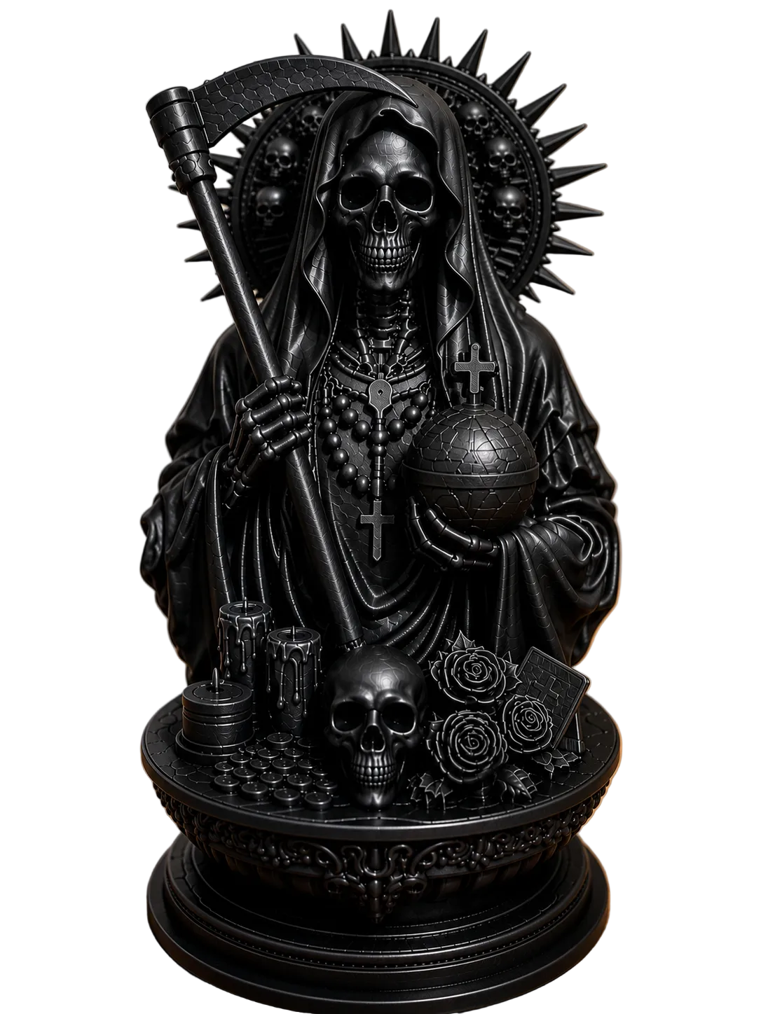 Santa Muerte Altar Statue with Scythe and Globe
