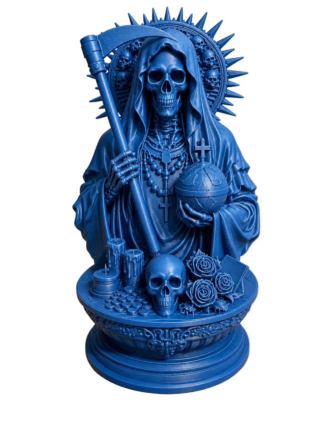 Santa Muerte Altar Statue with Scythe and Globe