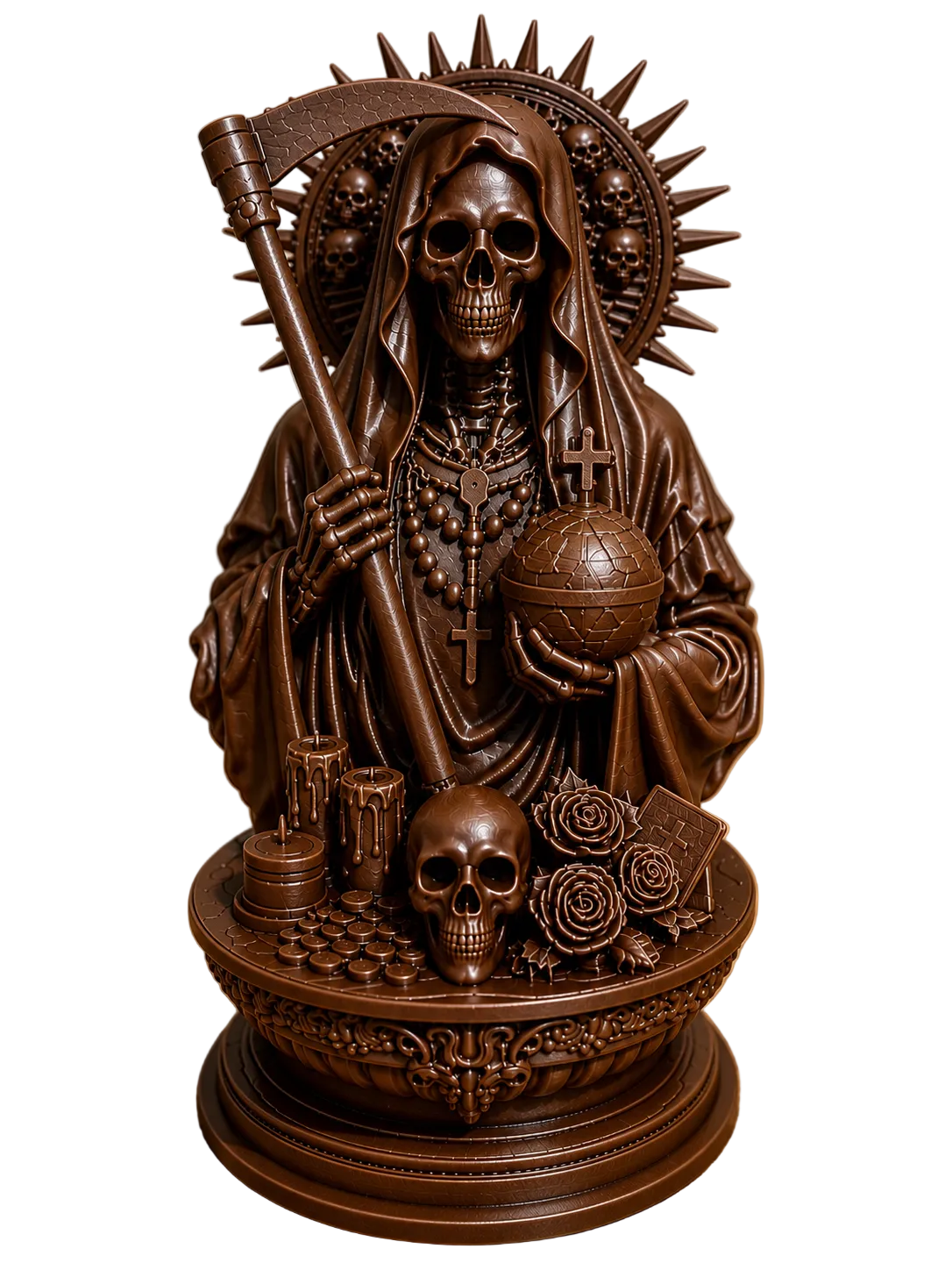 Santa Muerte Altar Statue with Scythe and Globe