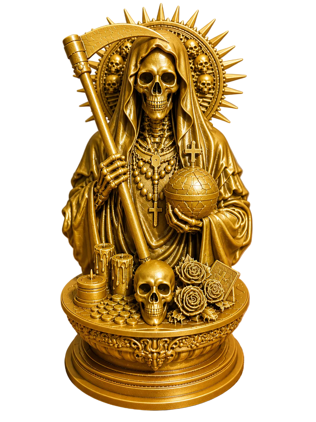 Santa Muerte Altar Statue with Scythe and Globe
