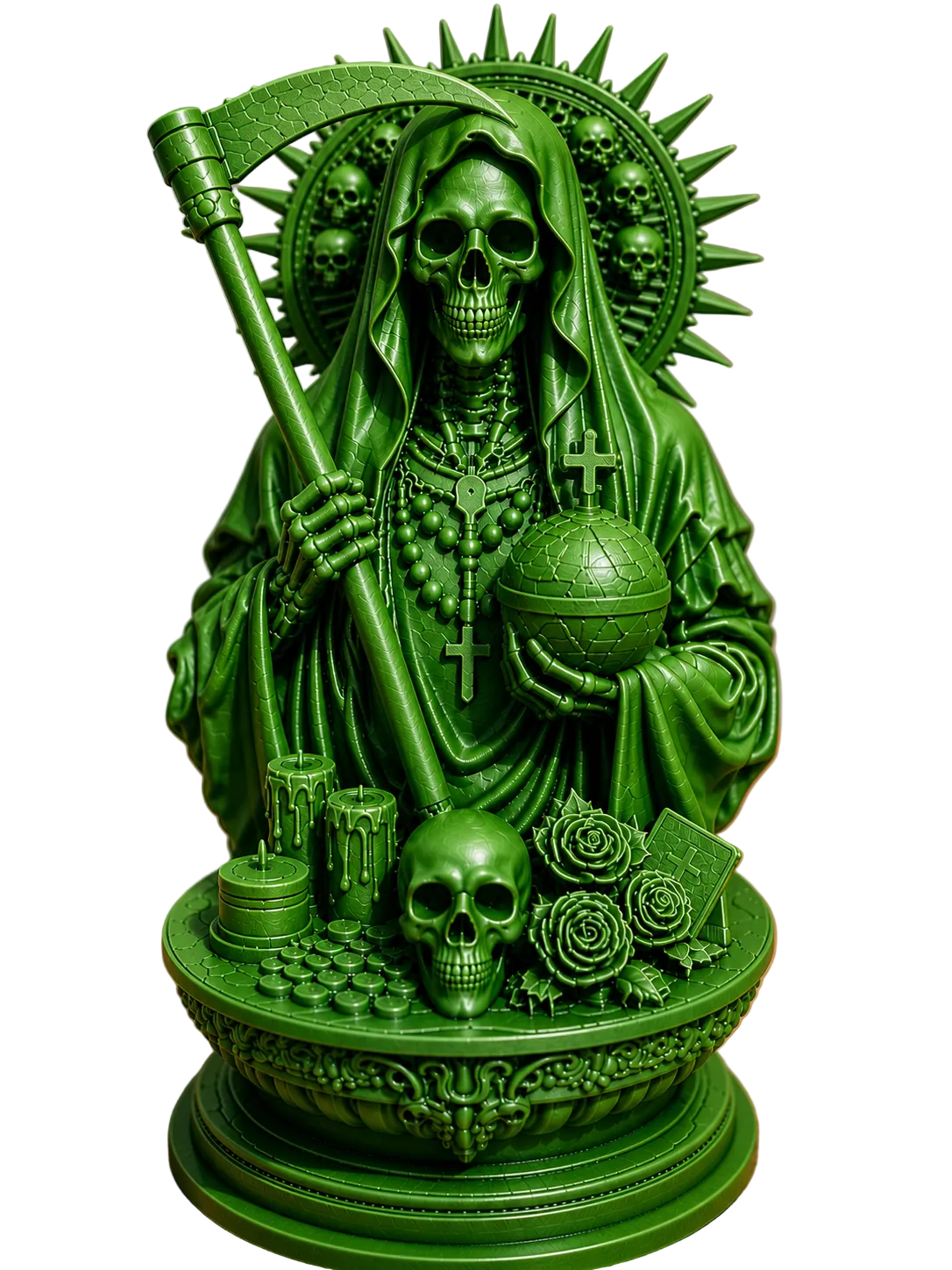 Santa Muerte Altar Statue with Scythe and Globe