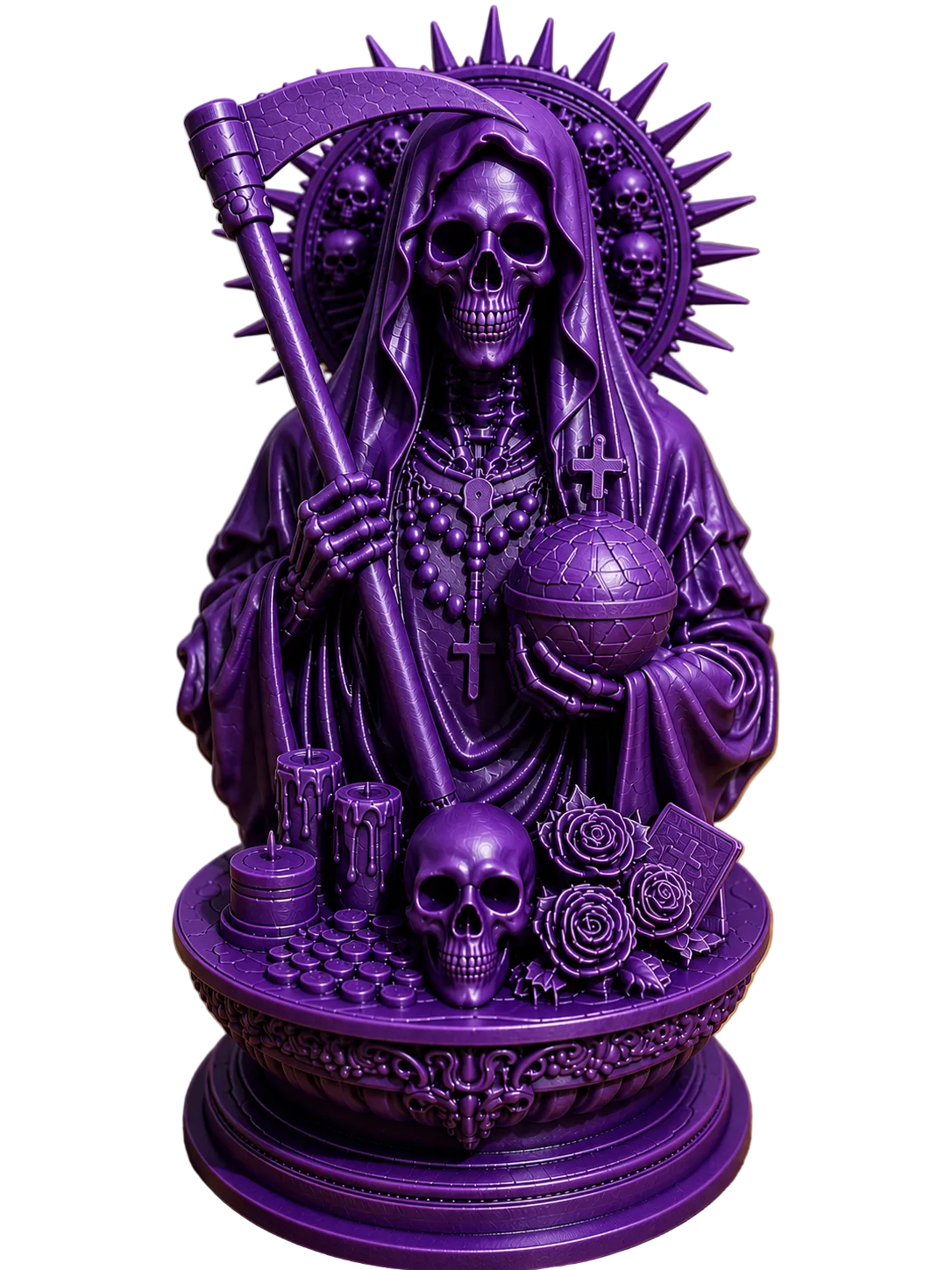 Santa Muerte Altar Statue with Scythe and Globe
