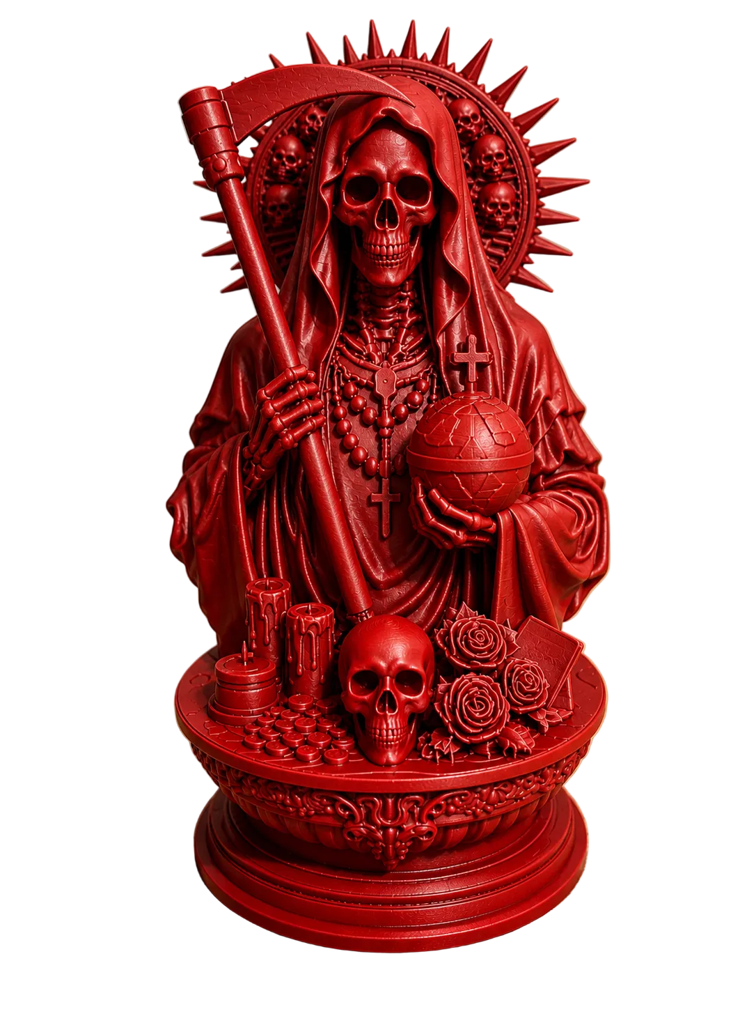 Santa Muerte Altar Statue with Scythe and Globe