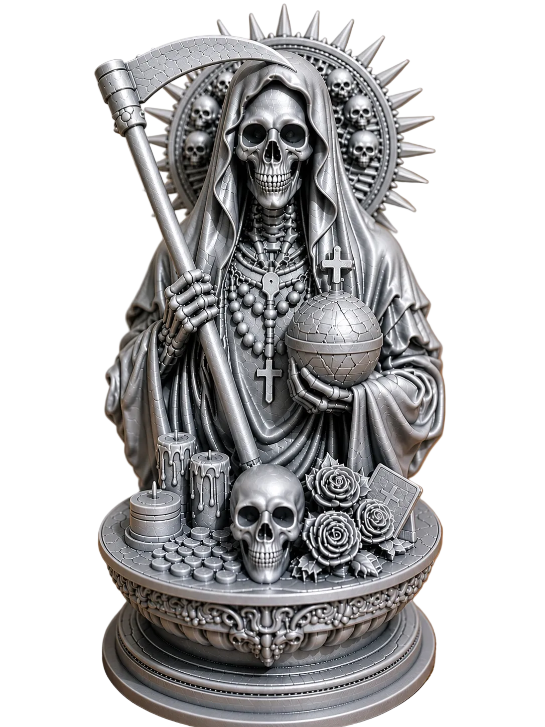 Santa Muerte Altar Statue with Scythe and Globe