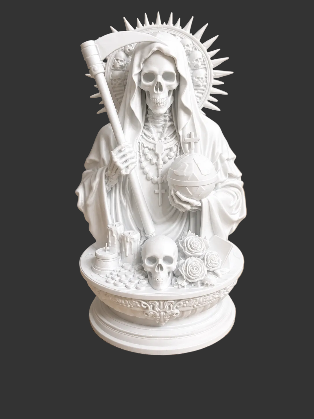 Santa Muerte Altar Statue with Scythe and Globe