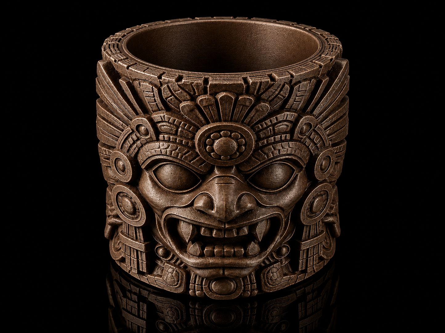 Aztec Chalice Vessel: Carved Stone Style