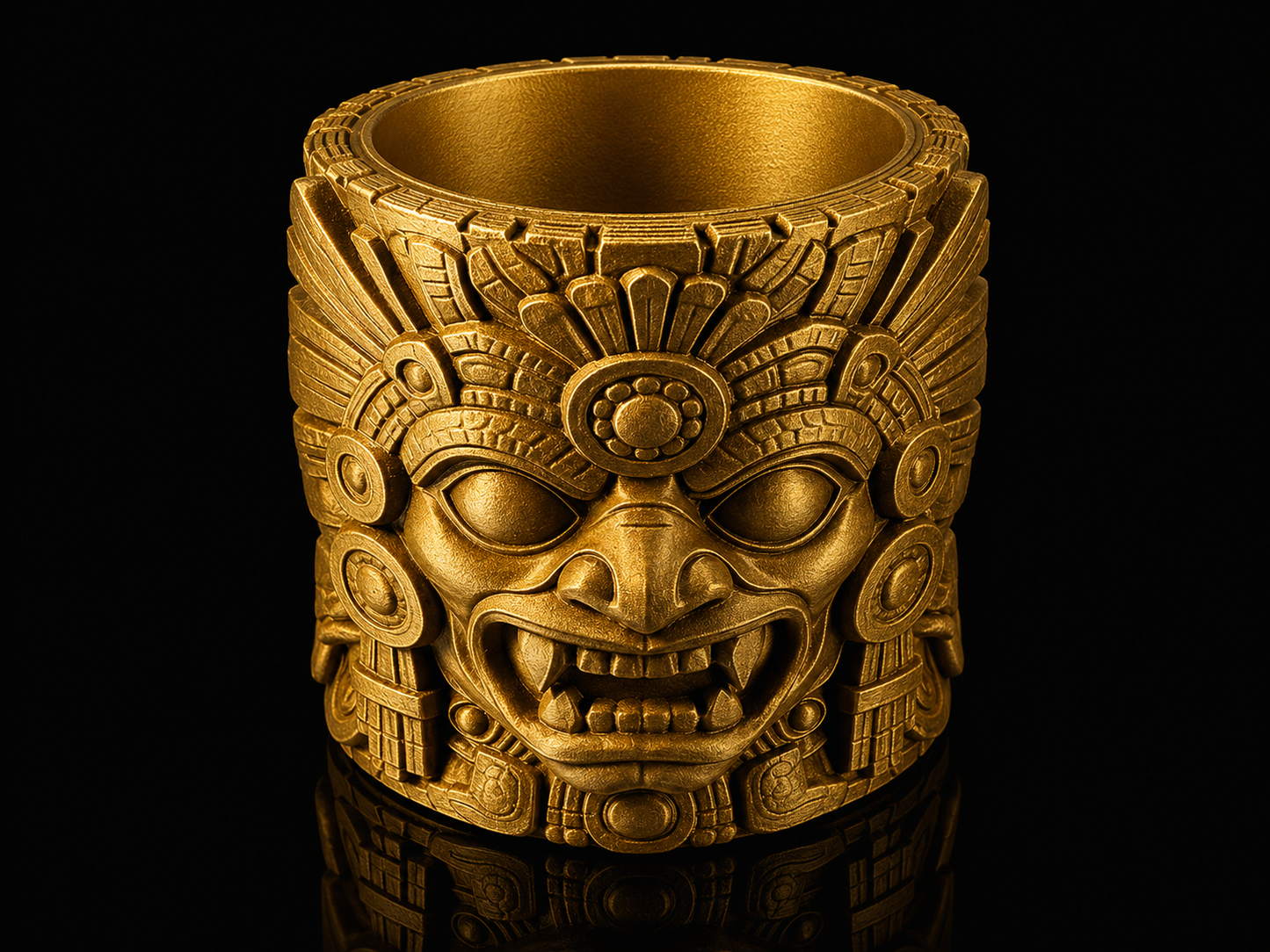 Aztec Chalice Vessel: Carved Stone Style