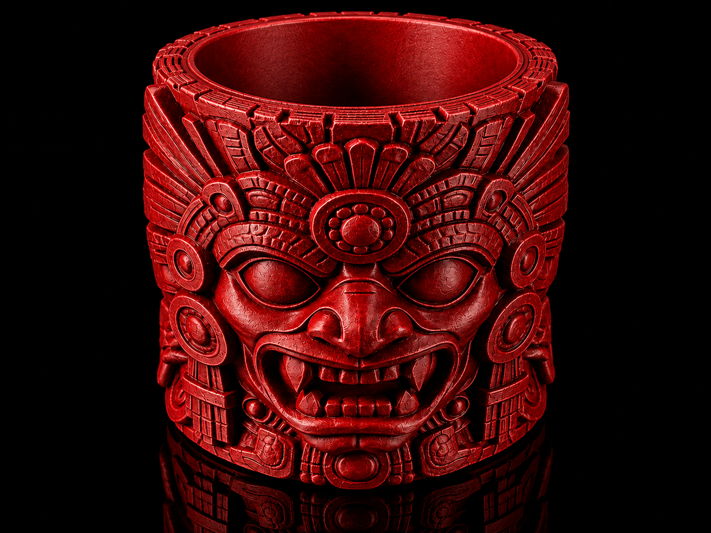 Aztec Chalice Vessel: Carved Stone Style