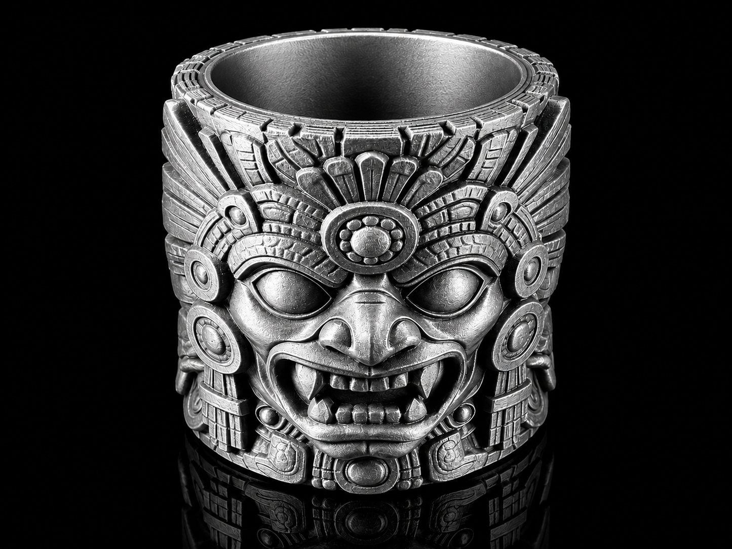 Aztec Chalice Vessel: Carved Stone Style