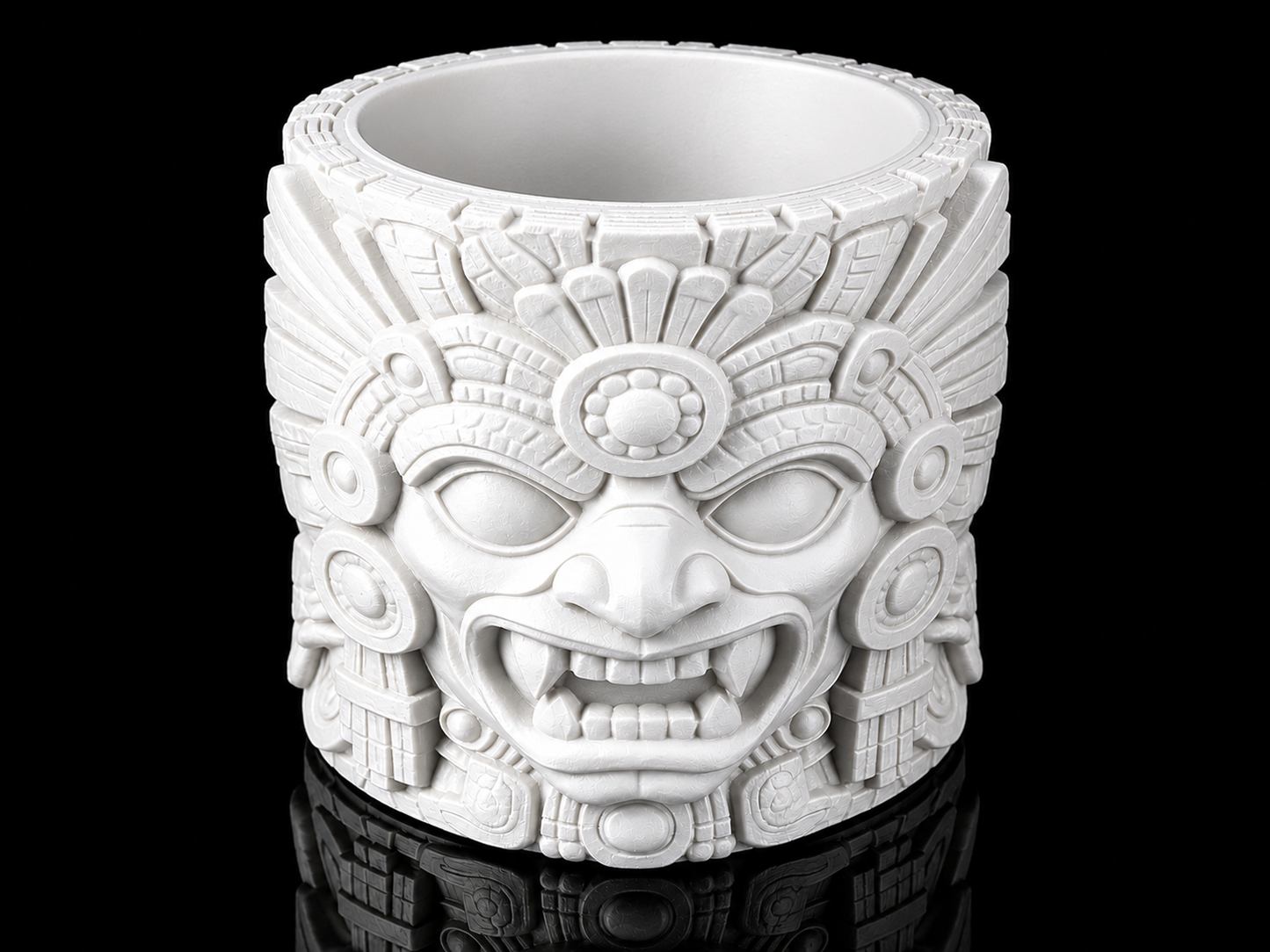 Aztec Chalice Vessel: Carved Stone Style