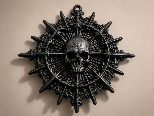 Gothic Skull Sunburst Wall Art – Black Medallion Hanging Decor