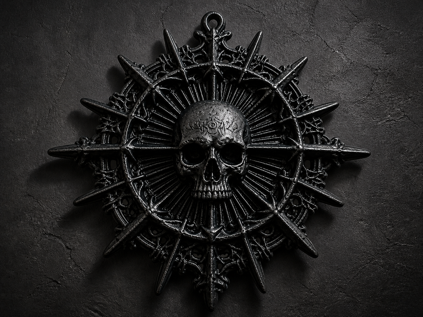 Gothic Skull Sunburst Wall Art – Black Medallion Hanging Decor