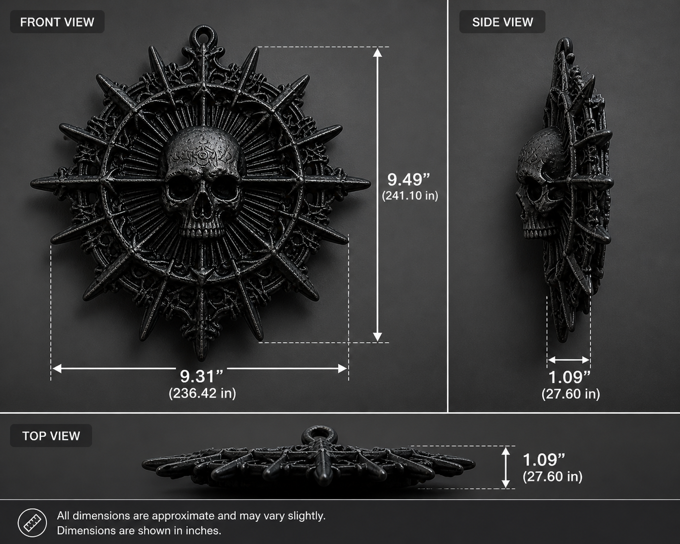 Gothic Skull Sunburst Wall Art – Black Medallion Hanging Decor