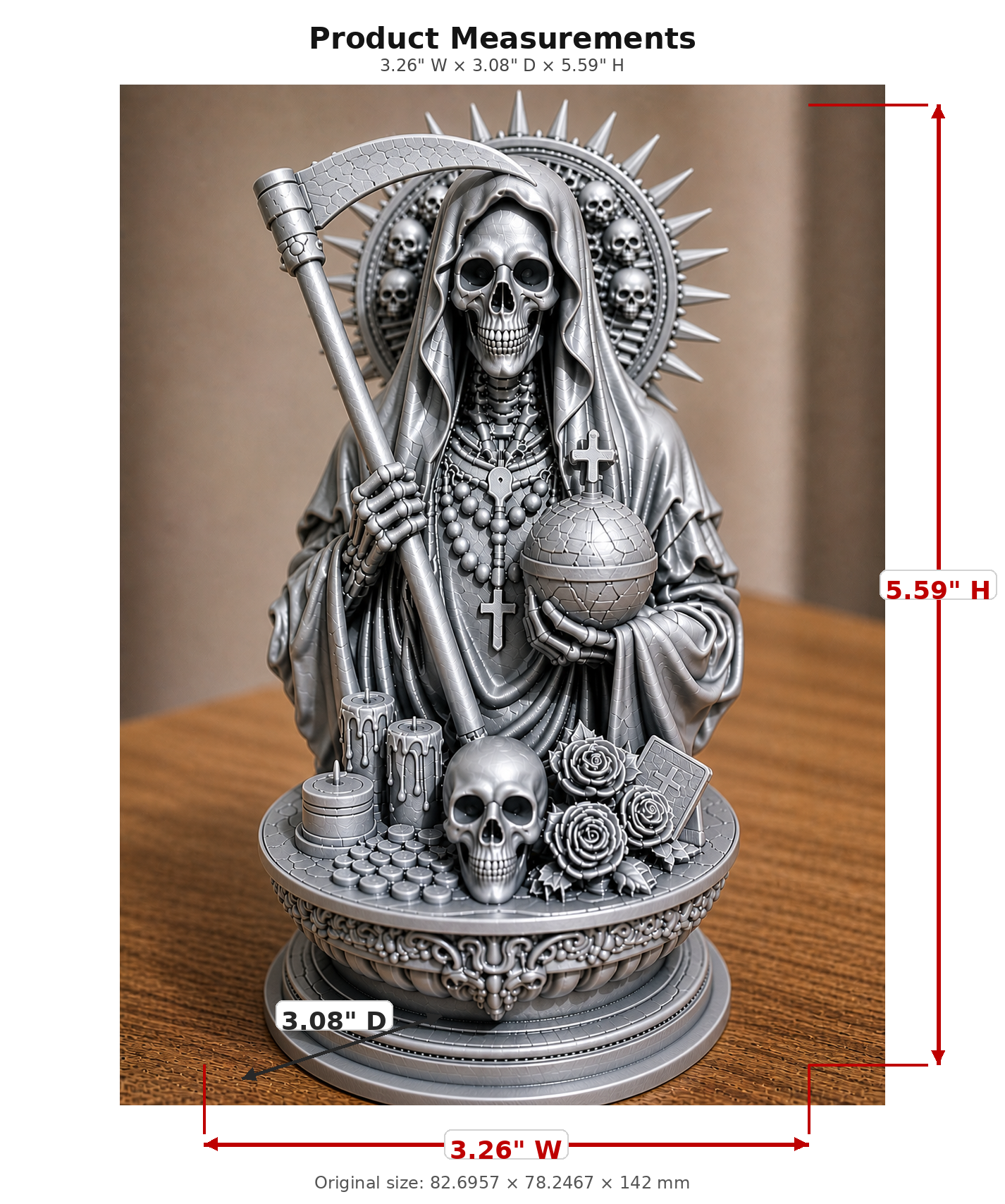Santa Muerte Altar Statue with Scythe and Globe